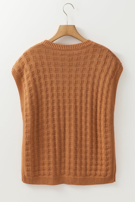 Camel round -collar -round knitting sweater vest