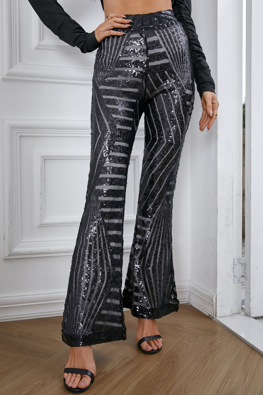 Black Sequin Wide Leg Pants