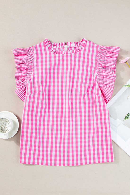 Flanty neck blouse and pink red plastered sleeves