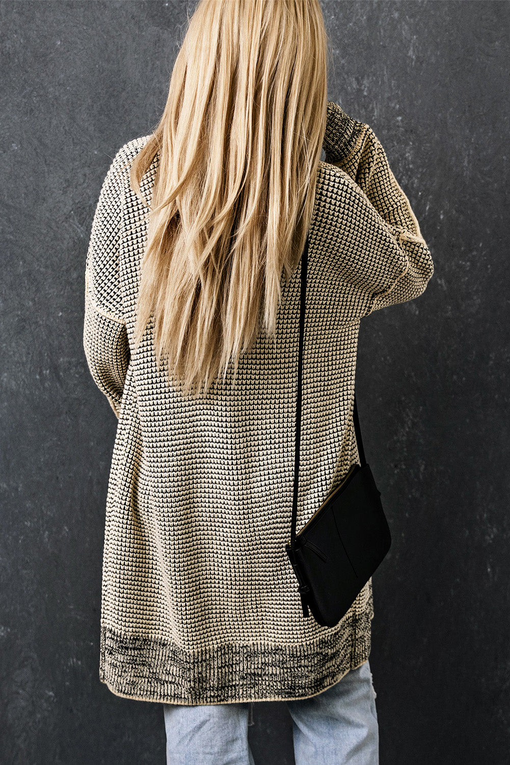 Cardigan long tricoté à carreaux abricot ouvert sur le devant-A WOMAN WE LOVE