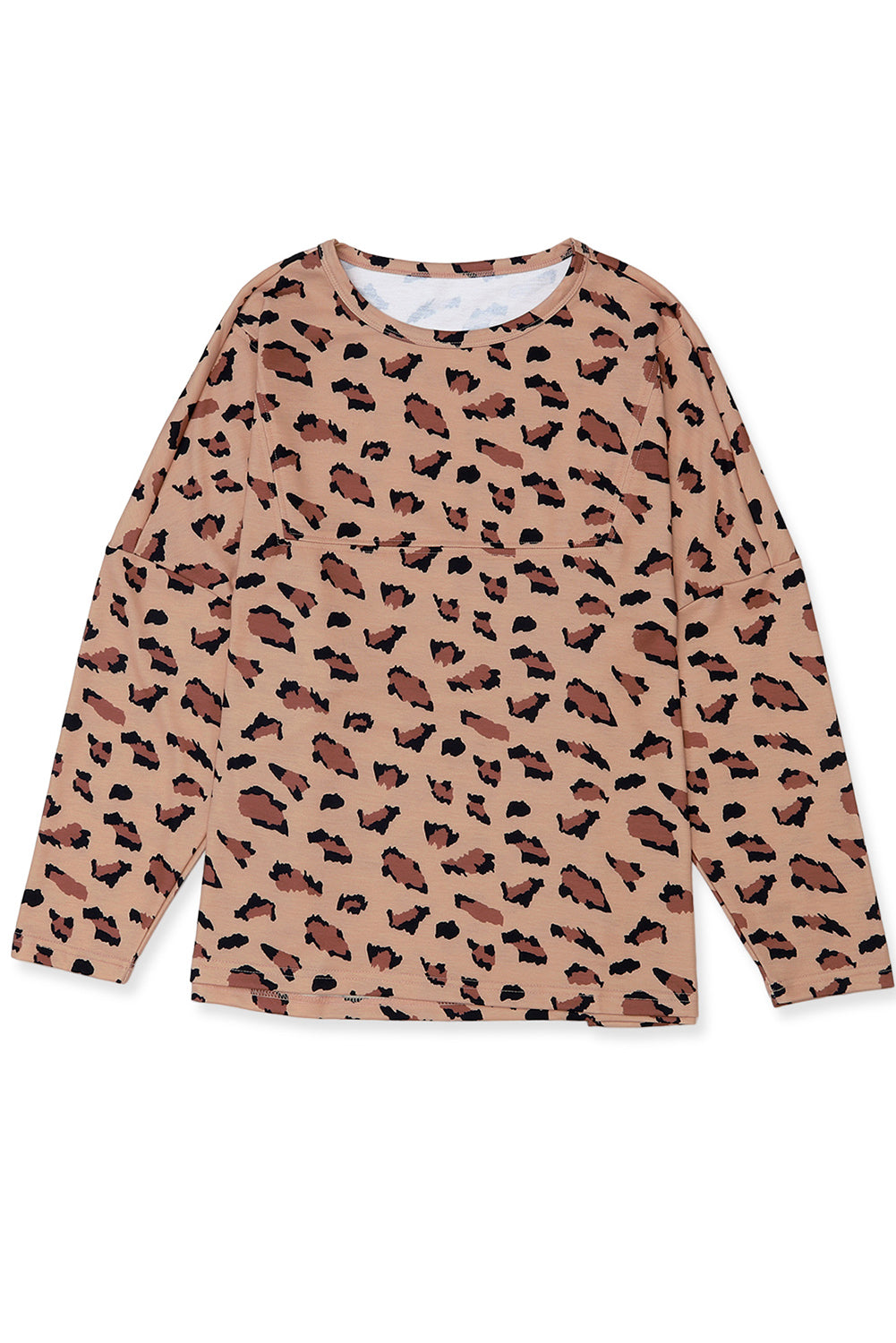 Brown Animal Print Stitching Loose Long Sleeve Top