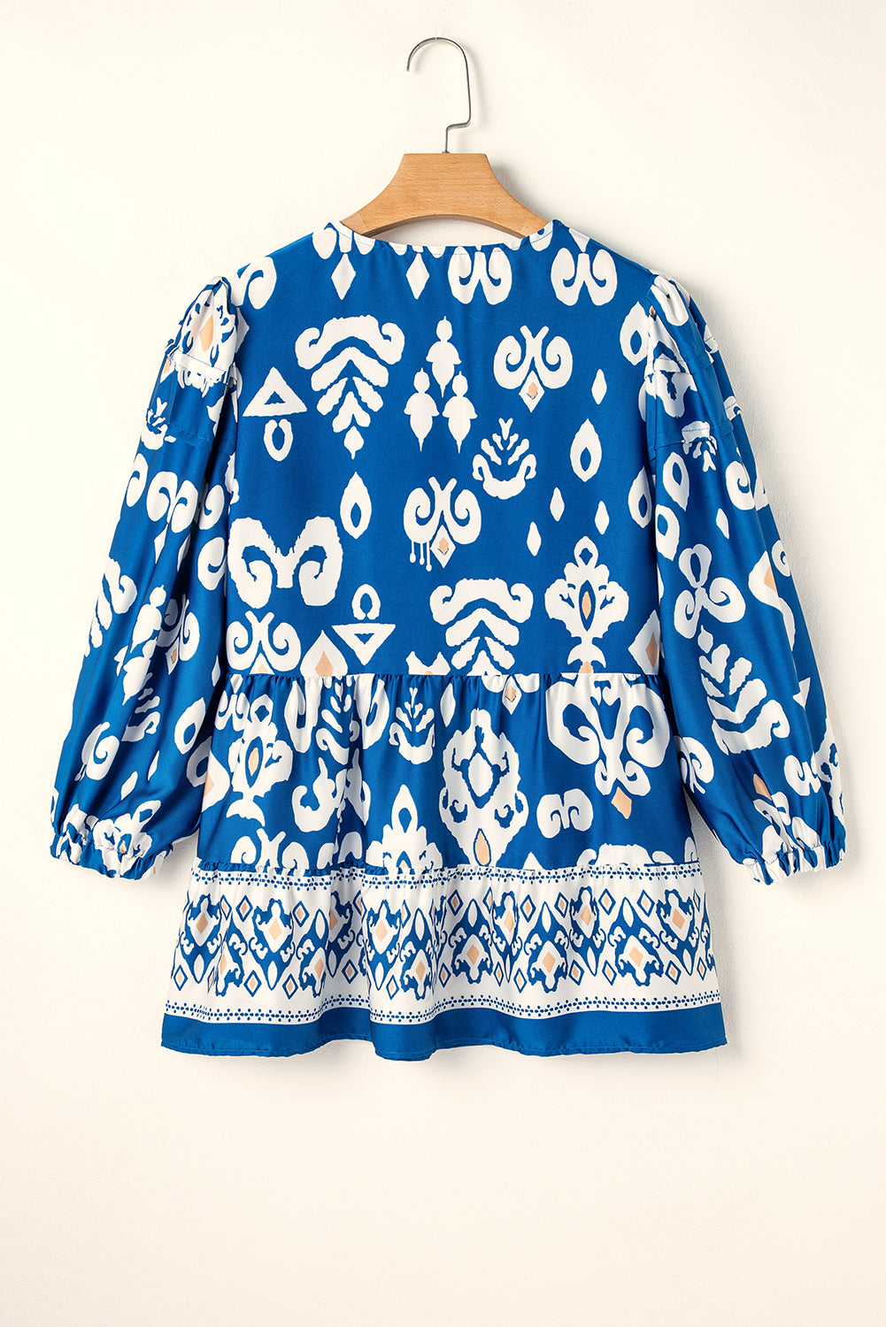 Blue Tribal Geometric Print 3/4 Ärmeln fließende Fitbluse