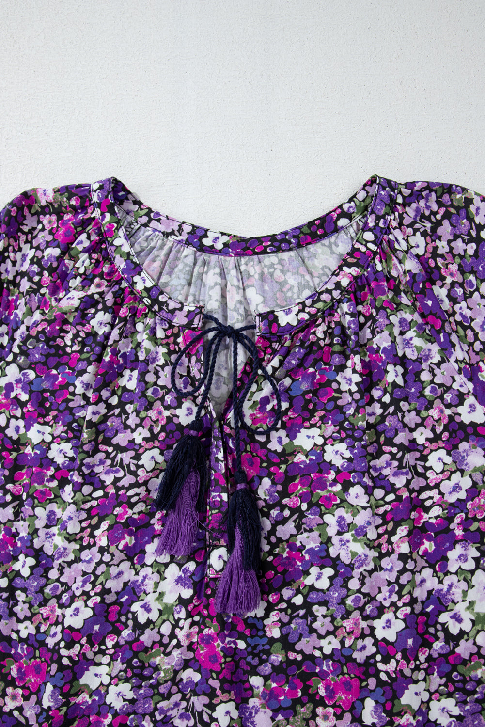 Purple Boho Flower Split V couche-manche à manches bulles