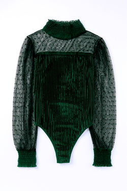 Green body in ribbed velvet with long sleeves *