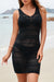 Black hideing dress in openwork hook with slits