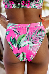 Textured bikini stockings with pink tropical print