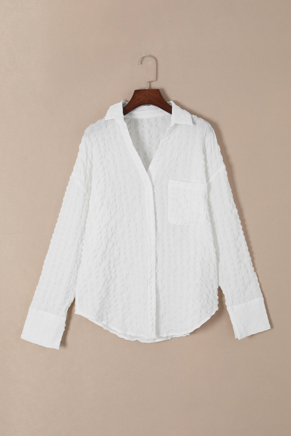 Chemise texturée à carreaux froissée blanche