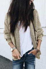 Cardigan ouvert sur le devant à carreaux abricot et bordure contrastée-A WOMAN WE LOVE