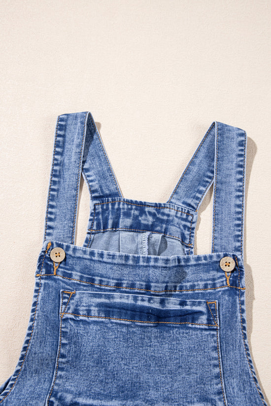 Light Blue Wide Leg Denim Overalls with Buttoned Straps