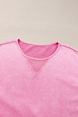 Sudadera de cuello redondo Rose con hombro caída y gran lavado de minerales