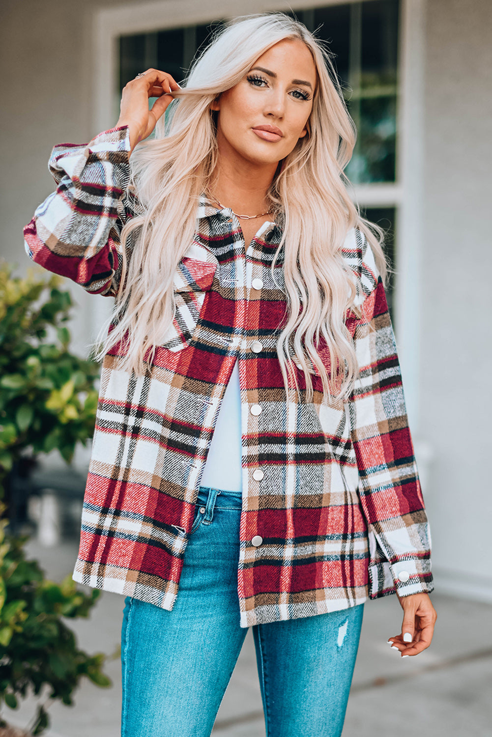 Fiery Red Geometric Plaid Primp Pocket