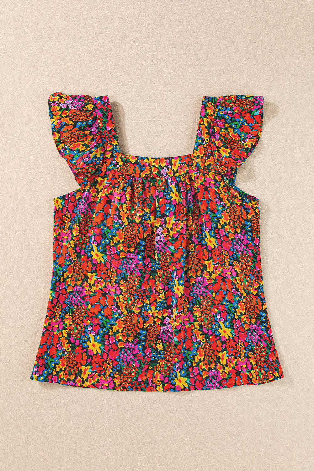 Manga multicolor de estampado floral cuello cuadrado nudo espalda blusa