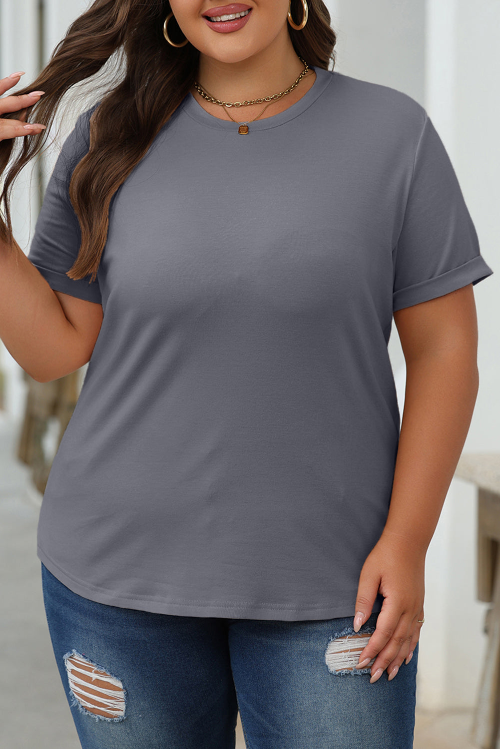 Dimplet gray t-shirt plain with round neck