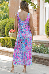 Robe longue sans manches à imprimé floral abstrait violet