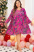 Pink pleated dress with large abstract floral print