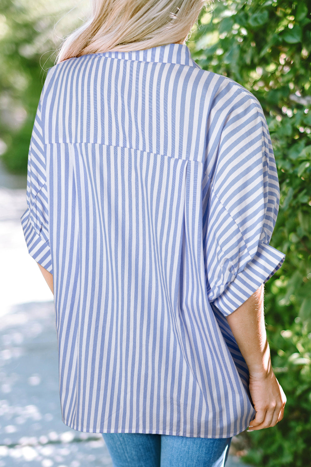 Camicia oversize a strisce blu cielo