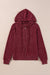 Dahlia Red Ribbed Drawstring Hoodie with Zip Front