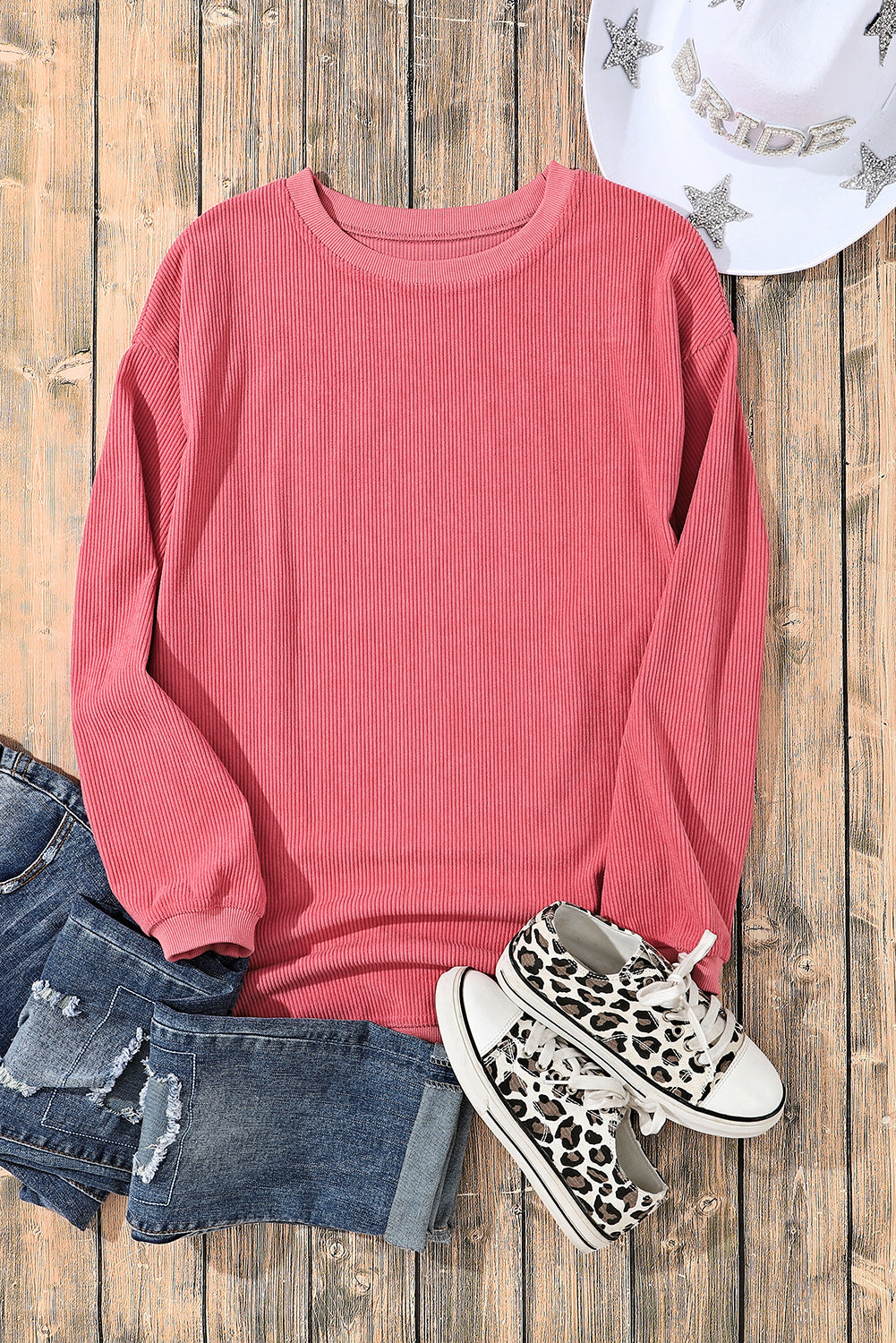 Sweat oversize en velours côtelé rose fraise