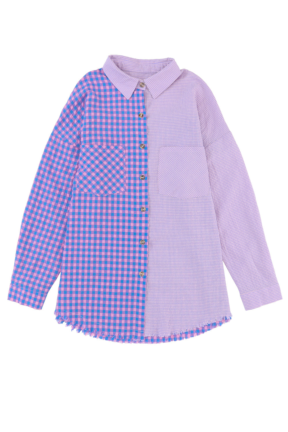 Bouton à plaid mixte violet chemise de poche à manches longues