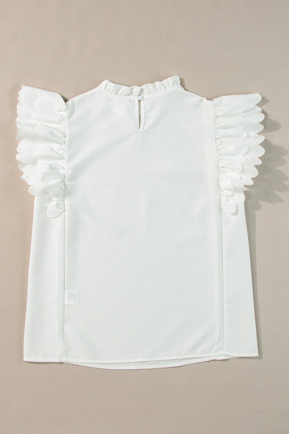 White Solid Color Scalloped Ruffle Sleeve Top