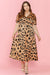 Long high -waisted button dress in Khaki leopard v collar