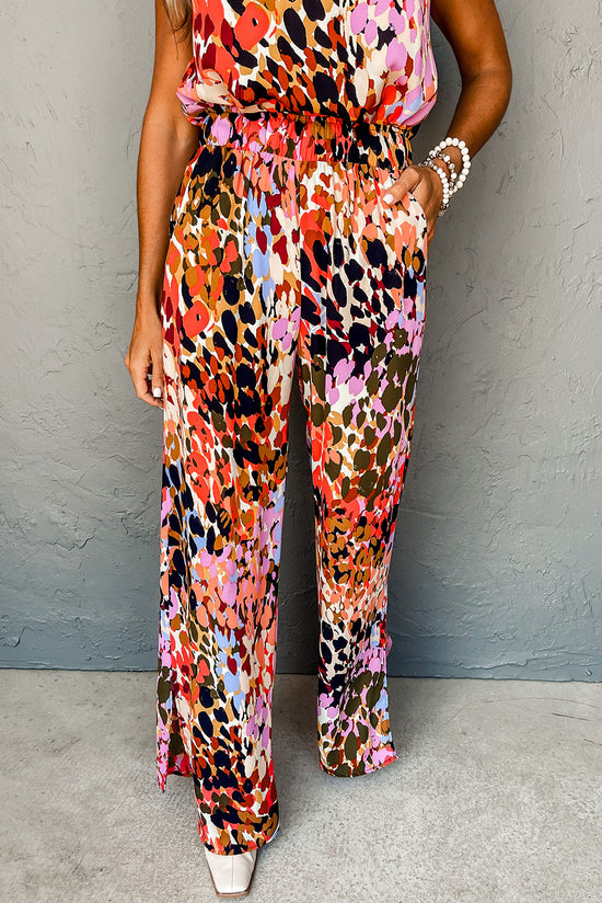 Black Multicolor Leopard Print Tank Top and Halter Pants Set