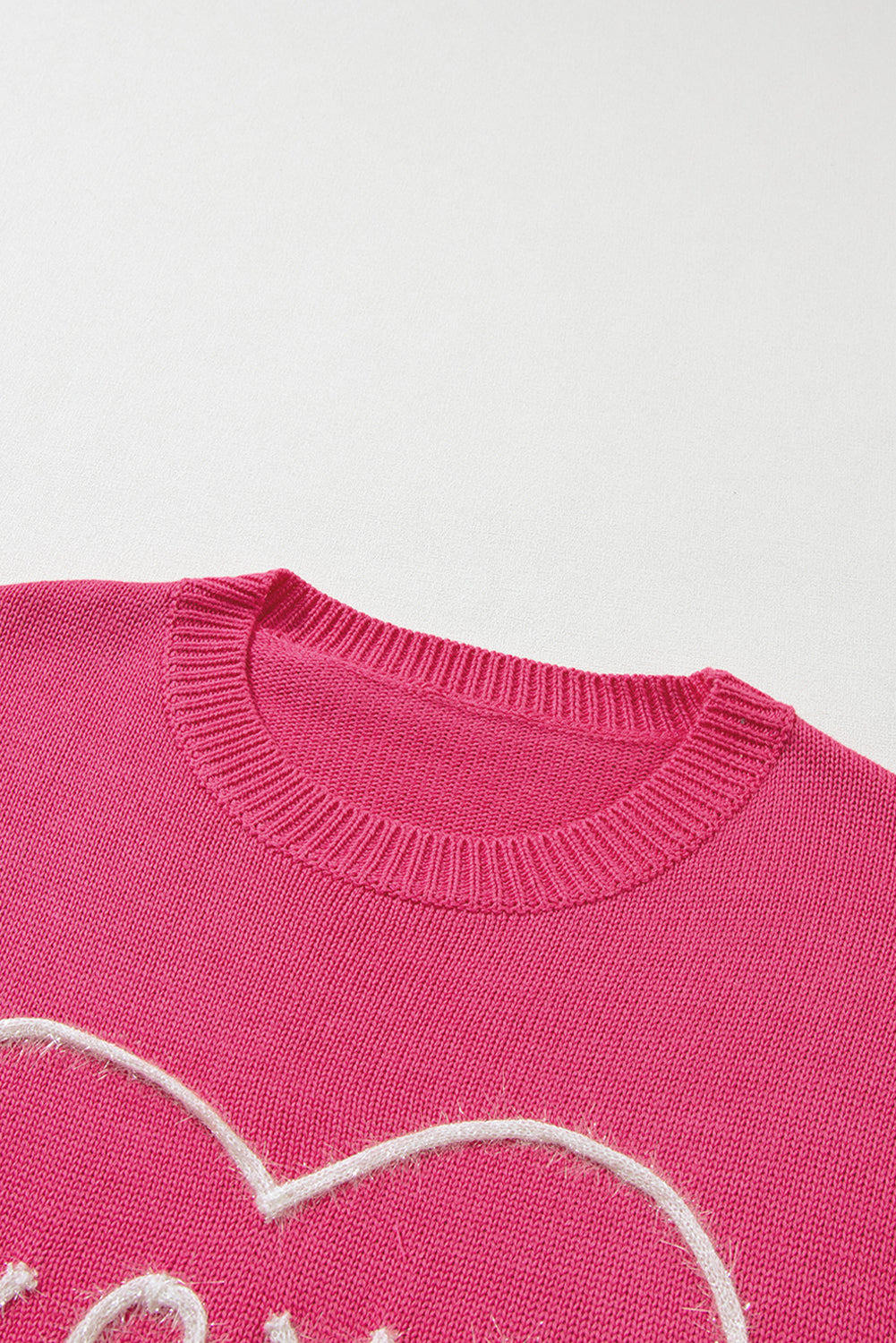 Rose Herz Xoxo Muster Drop Schulterrippenstrickpullover