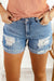 Sky Blue Ripped and Distressed Denim Shorts with Rolled Hem