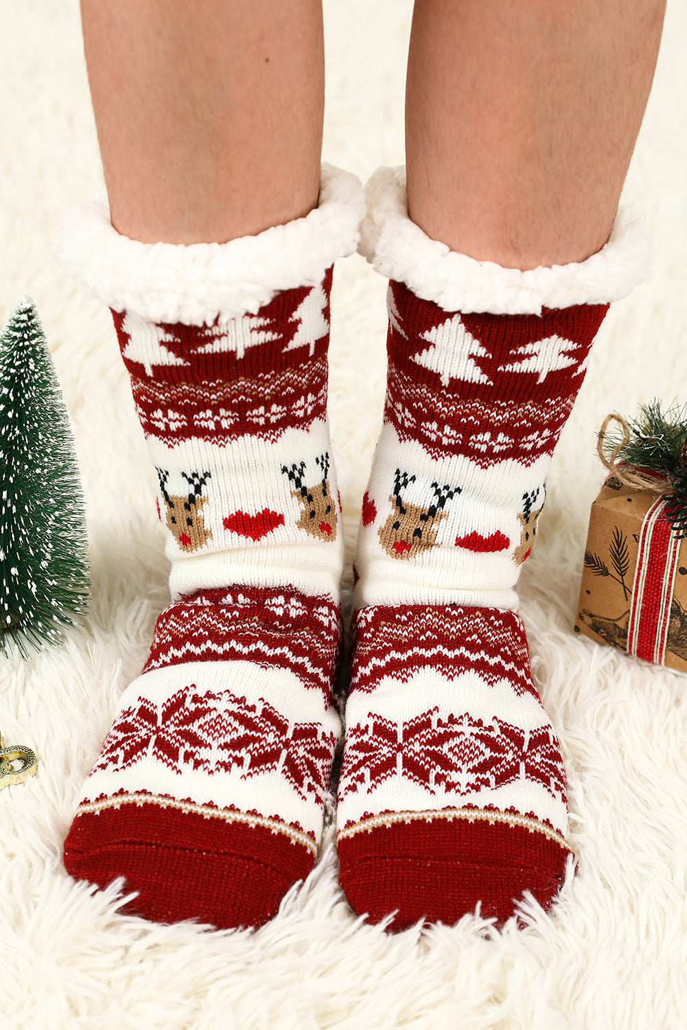 Chaussettes polaires de Noël avec dessin animé rouge ardent du Père Noël