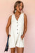 Beige Sleeveless V-Neck Romper with Buttoned Front Chest Pocket