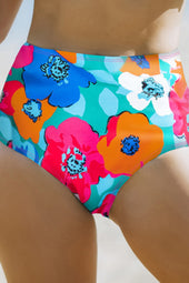 High -waisted bikini bottom with pink red floral print