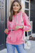 Pink Plain Ripped Hoodie with Kangaroo Pocket