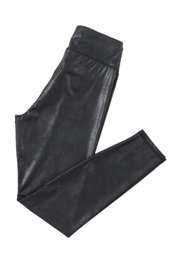 Black Elegant Leather Leggings with Cross Waist