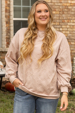 Parchment Plus Size Drop Shoulder Crew Neck Textured Sweatshirt