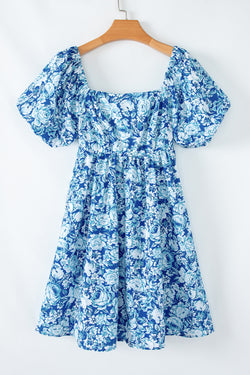 Vestido corto Babydoll azul con flores *