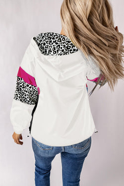 Sudadera conquistada con bolsas de bloque de color leopardo blanco