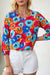 3/4 sleeve blouse and pink multicolored floral print collar