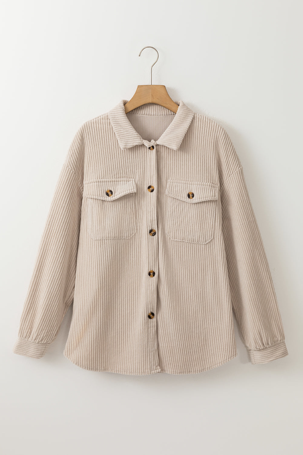 Khaki Doppelklappe Pocket Cord Shacket