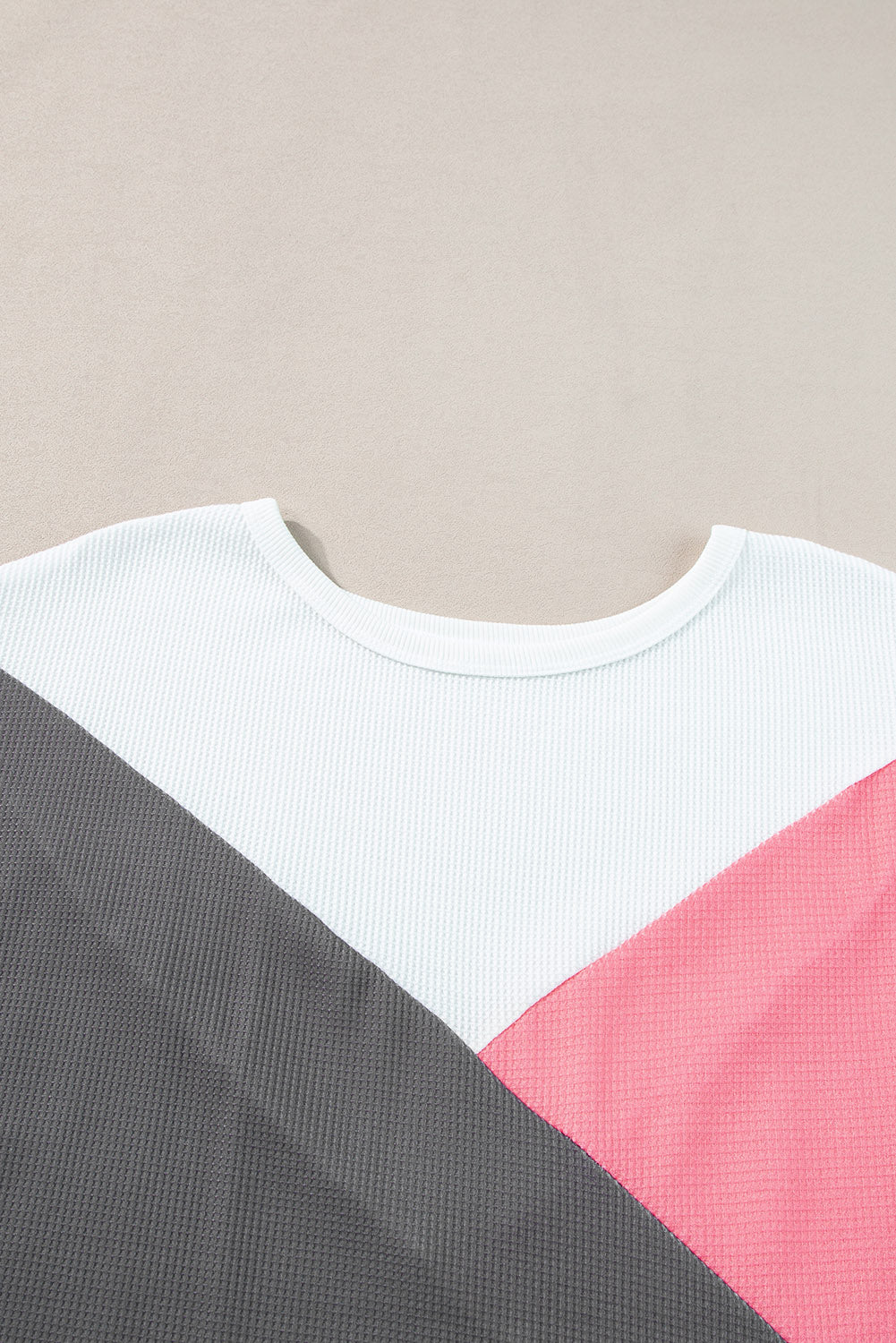 T-shirt with mid-long sleeve in embodied knitting color block pink strawberry