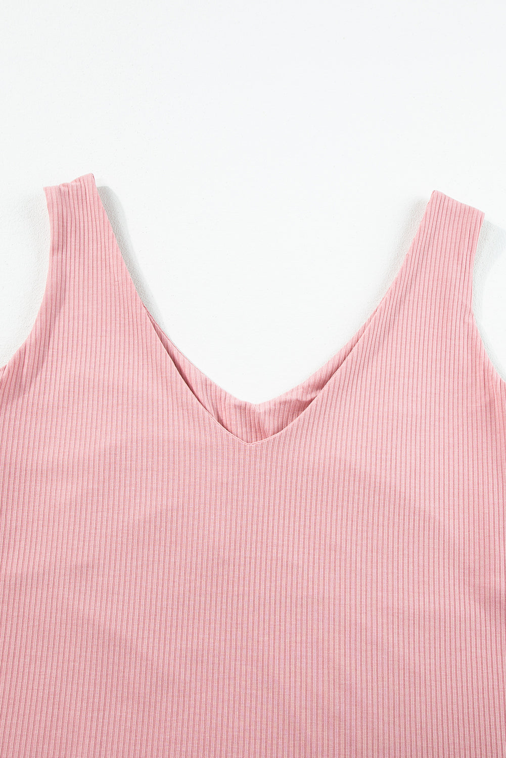 Light Pink V Neck Rib Textured Tank Top