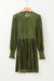 Moss Green Velvet Dress with Smocked Bodice and Ruffled Collar