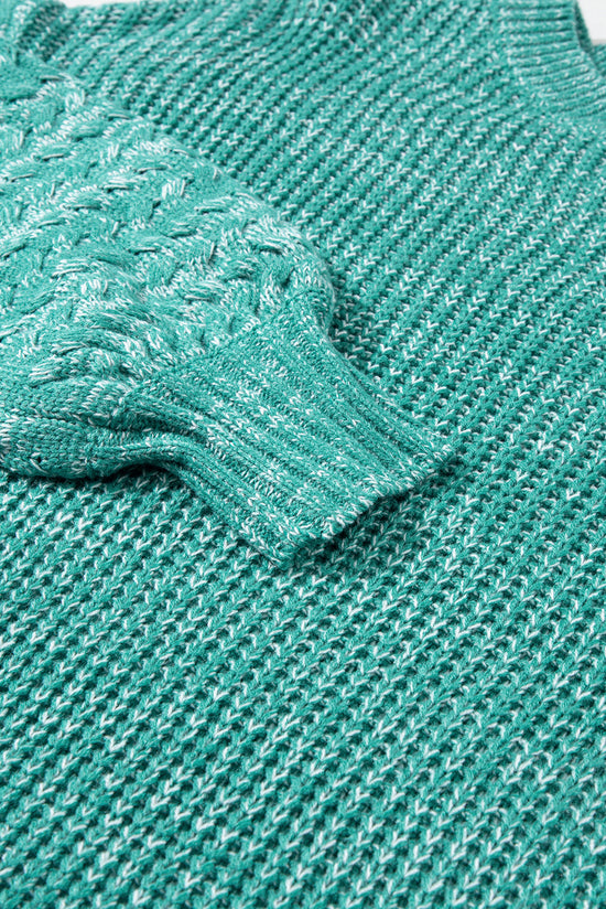 Pull vert d'eau à manches tombantes en tricot torsadé