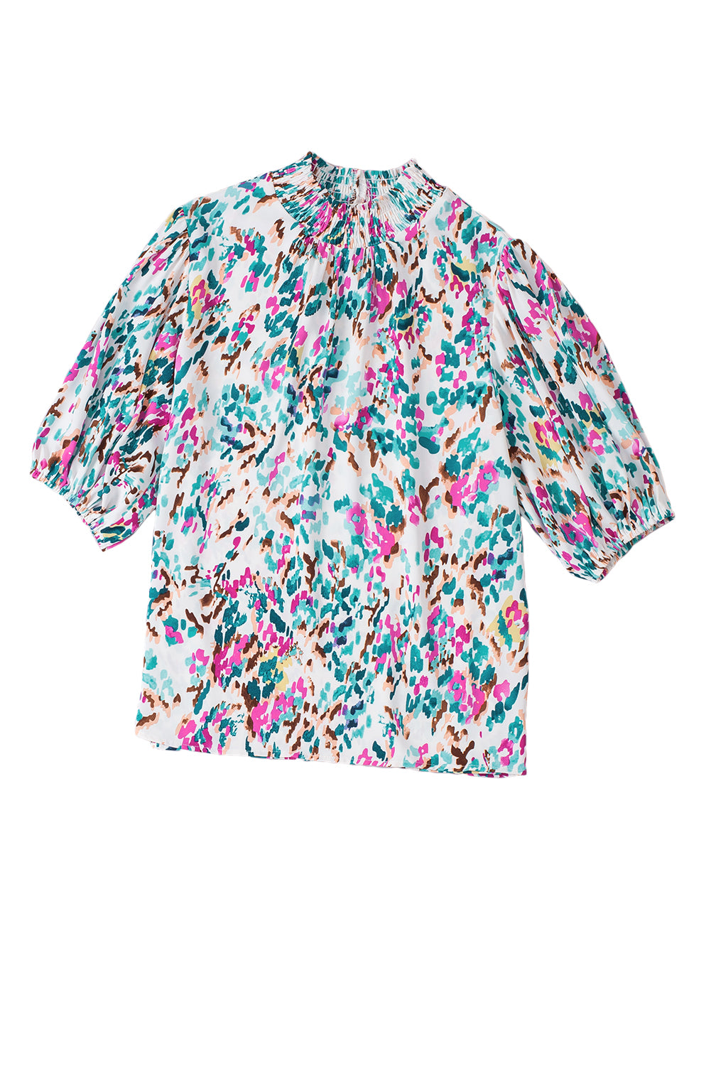 Blusa de cuello simulado de manga de hojaldre de estampado azul claro