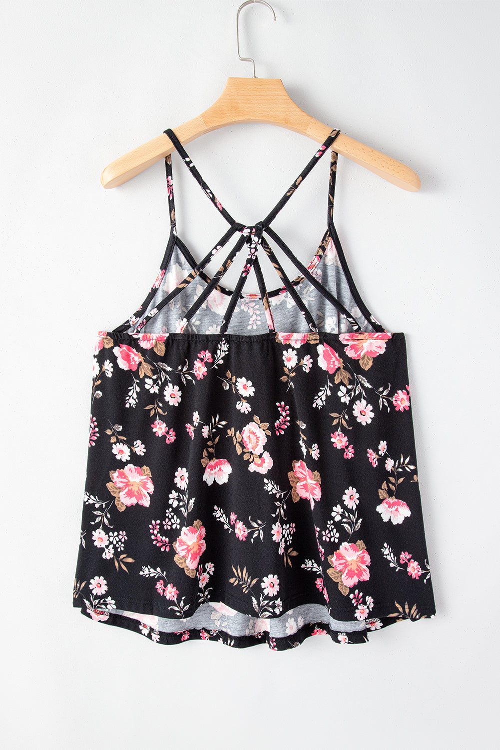 Black Plus Size Floral Strappy Racerback Top