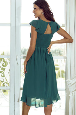 Sea Green Open Back Ruched Sweetheart Neck Midi Dress