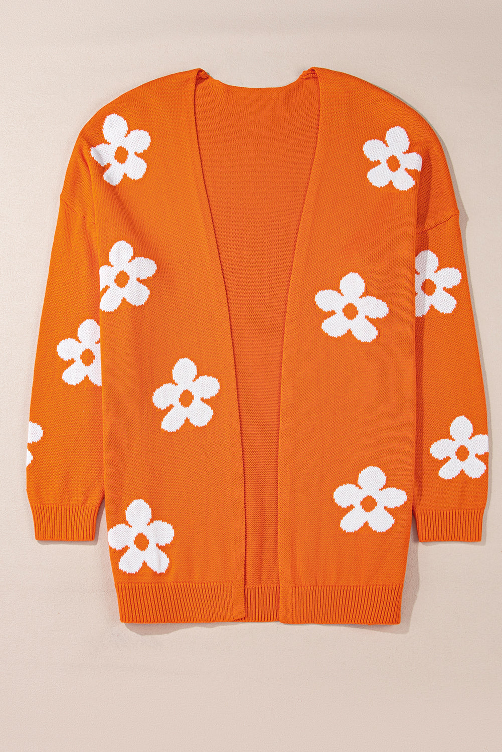 Cardigan à Epaules Tombantes à Motif de Fleurs Orange Grande Taille