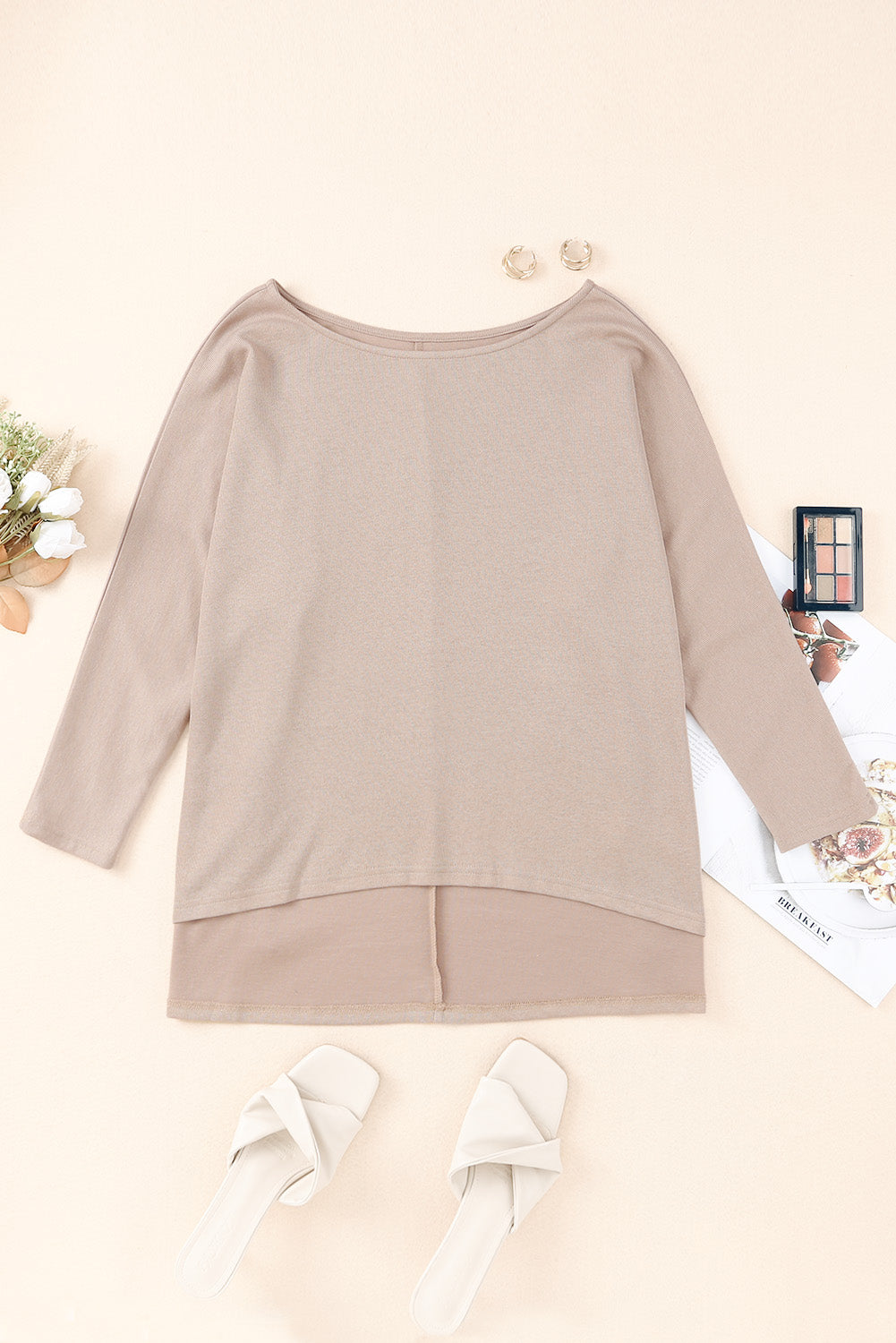 Khaki Lightweight Knit Oversize Blouse