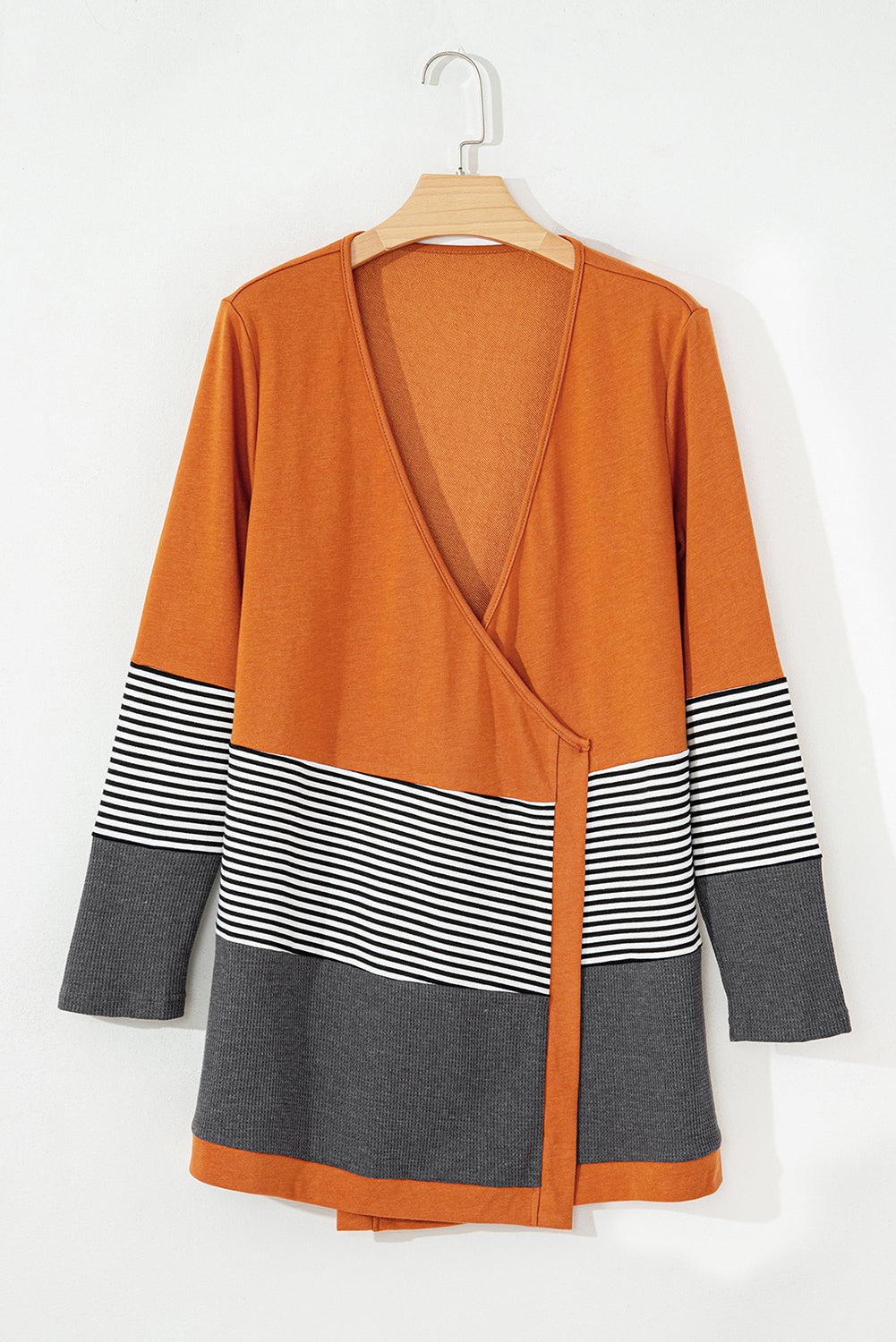 Cardigan ouvert patchwork rayé color block orange