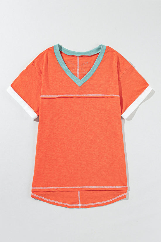 V-neck t-shirt with exposed seams *