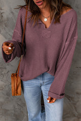 Purple Waffle Knit Long Sleeve Loose Top
